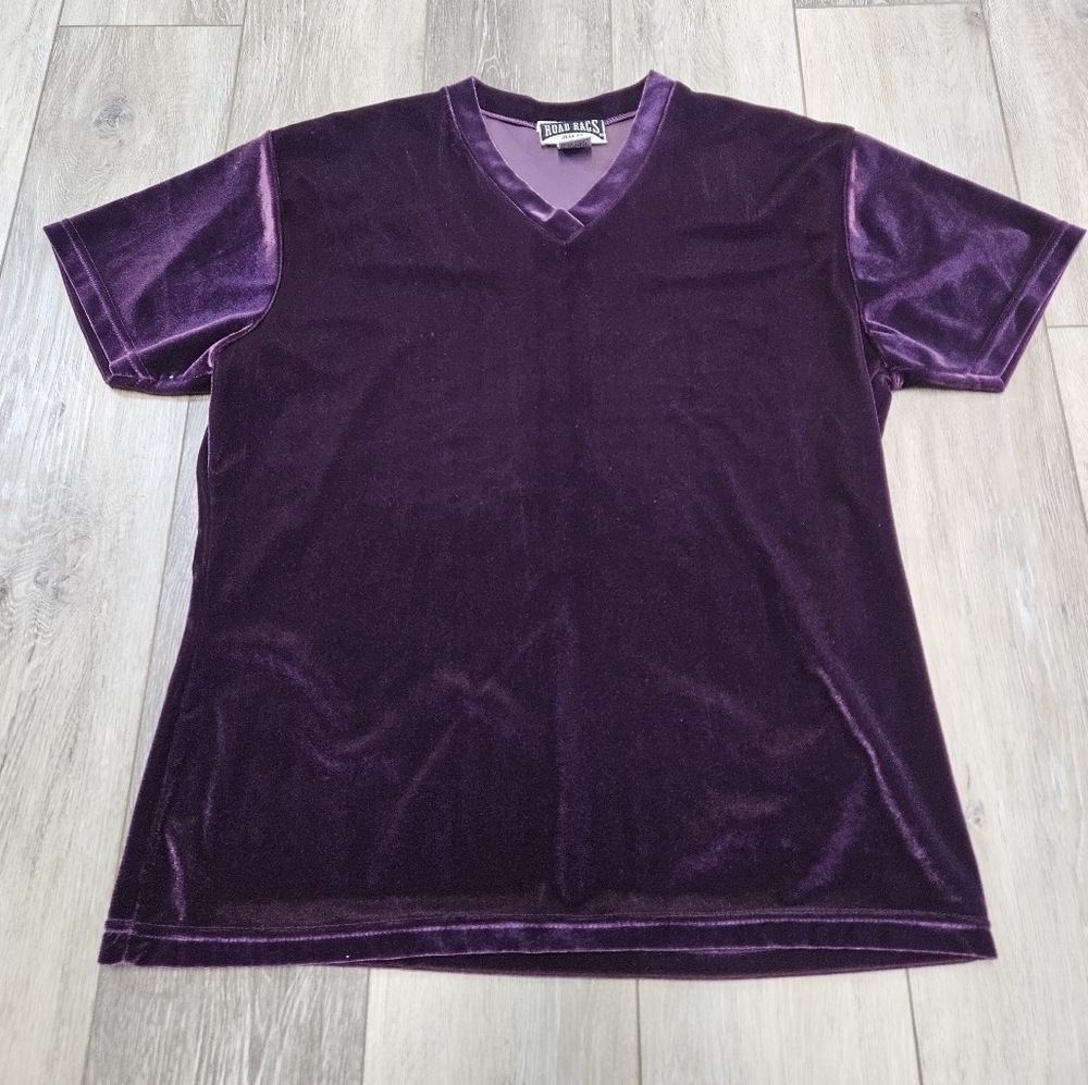 Road Rags Jean Co. Vintage Velvet Velour V Neck Top Purple Voilet Women's Large